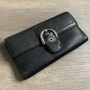 COACH✨Black Leather Y2K Long Trifold Wallet
